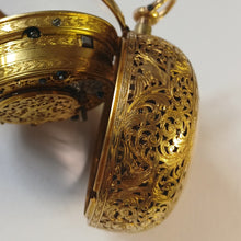 Load image into Gallery viewer, fine and rare 22k gold pair cased quarter repeating verge fusee pocket watch by Richard Rooker London circa 1715