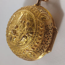 Load image into Gallery viewer, fine and rare 22k gold pair cased quarter repeating verge fusee pocket watch by Richard Rooker London circa 1715