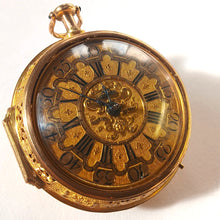 Load image into Gallery viewer, fine and rare 22k gold pair cased quarter repeating verge fusee pocket watch by Richard Rooker London circa 1715