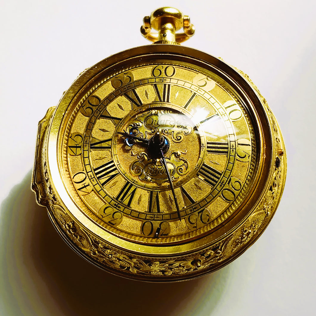 Daniel Quare verge pocket watch 22k gold quarter repeater number 538. circa 1710 very rare