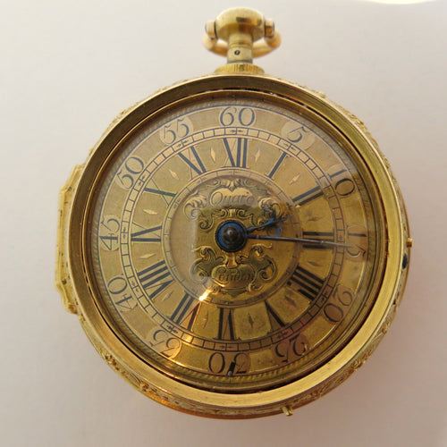 Daniel Quare verge pocket watch 22k gold quarter repeater number 538. circa 1710 very rare