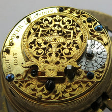 Load image into Gallery viewer, fine and rare 22k gold pair cased quarter repeating verge fusee pocket watch by Richard Rooker London circa 1715