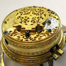 Load image into Gallery viewer, fine and rare 22k gold pair cased quarter repeating verge fusee pocket watch by Richard Rooker London circa 1715
