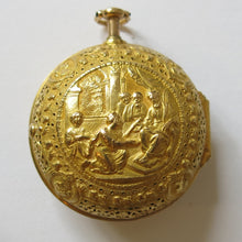 Load image into Gallery viewer, fine and rare 22k gold pair cased quarter repeating verge fusee pocket watch by Richard Rooker London circa 1715