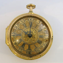 Load image into Gallery viewer, fine and rare 22k gold pair cased quarter repeating verge fusee pocket watch by Richard Rooker London circa 1715