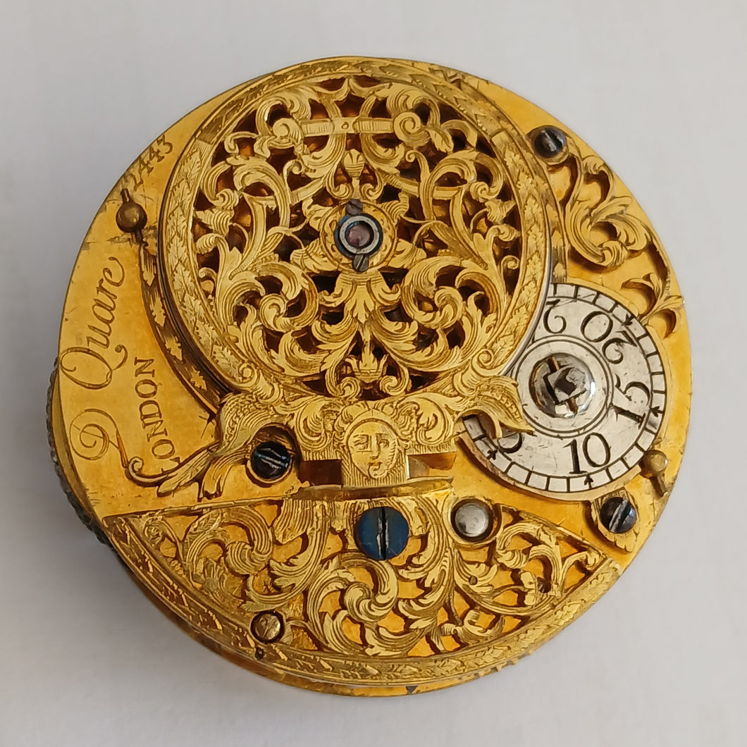 Daniel Quare verge pocket watch movement 2443 circa 1695
