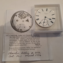 Load image into Gallery viewer, self striking pocket watch (quarter striking clockwatch) movement John Carter London circa 1860  (sold)